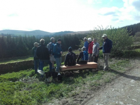 People using a bench at Bellever Moor and Meadows
