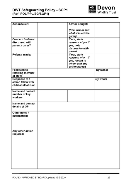 Sample Safeguarding Report Form page 2