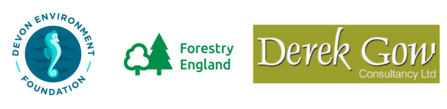 Logos of Devon Environment Foundation, Forestry England and Derek Gow Consultancy