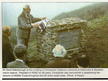 David Attenborough at Marsland Nature Reserve 1997 unveiling the Christopher Cadbury's memorial