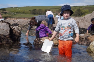 Child on a rockpool ramble at Wembury beach