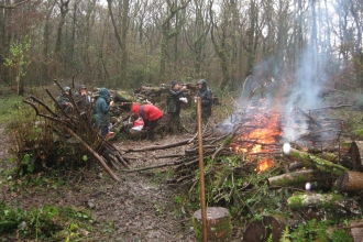 Conservation work party clearing small areas of wood