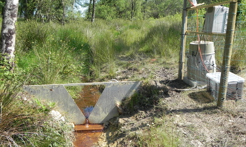 Water monitoring equipment at Enclosed Beaver Project site, measuring flow and water quality