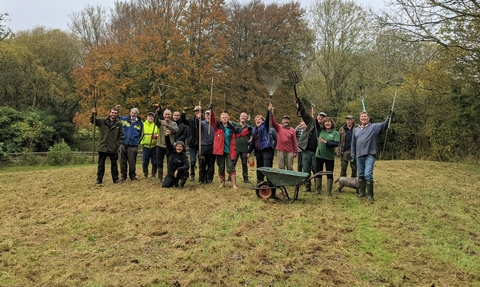 Group of volunteers cheering