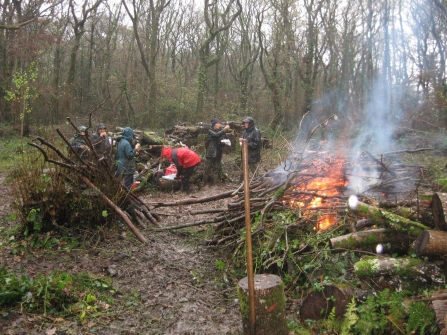 Conservation work party clearing small areas of wood