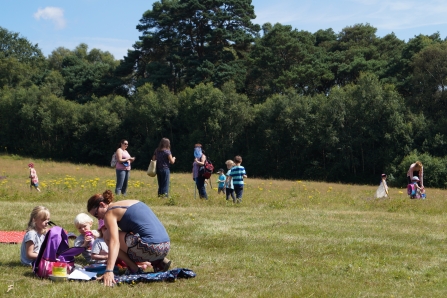 People enjoying a picnic at Bystock Pools nature reserve