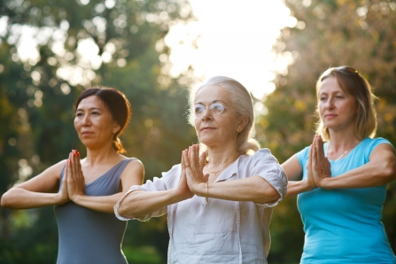 People doing tai chi in a park