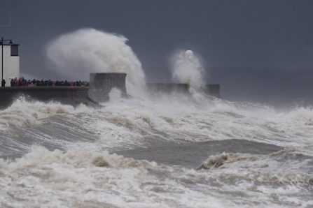 Storm waves break over coast