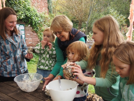 Making bird feeders at at Devon Wildlife Trust event