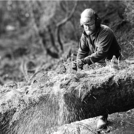 Former wild paths trainee Nate using chainsaw