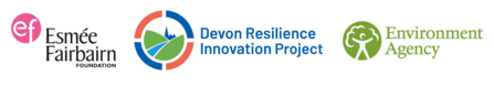 Esmee Fairbairn Foundation, Devon Resilience Innovation Project (DRIP) & Environment Agency logos side by side