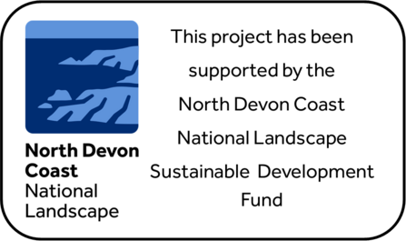 Logo of North Devon Coast National Landscape and text reading 'This project has been supported by the North Devon Coast National Landscape Sustainable Development Fund'
