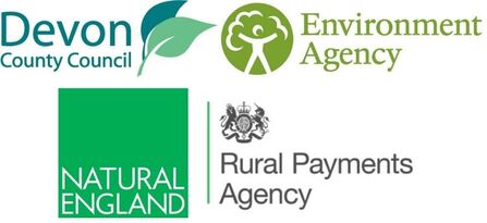NDNS funder logos, Devon County Council, Environment Agency, Natural England, Rural Payments Agency