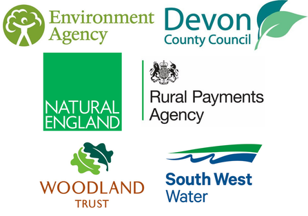 logos of the Environment Agency, Devon County Council, Natural England, Rural Payments Agency, The Woodland Trust and South West Water