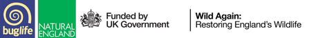 logos of Buglife, Natural England, DEFRA Wild Again campaign